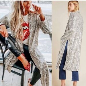 BB Dakota Dulcinea silver Sequin Duster size small (Anthropologie) NWOT
